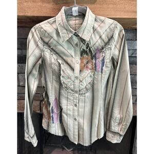 Women’s MUR MUR Embroidered Green Long Sleeve Shirt Size S *B1